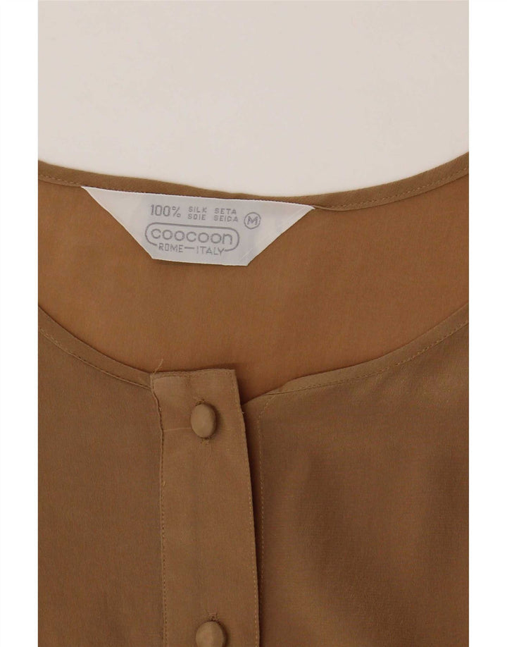 Blusa feminina sem mangas Coocoon Reino Unido 12 seda marrom médio
