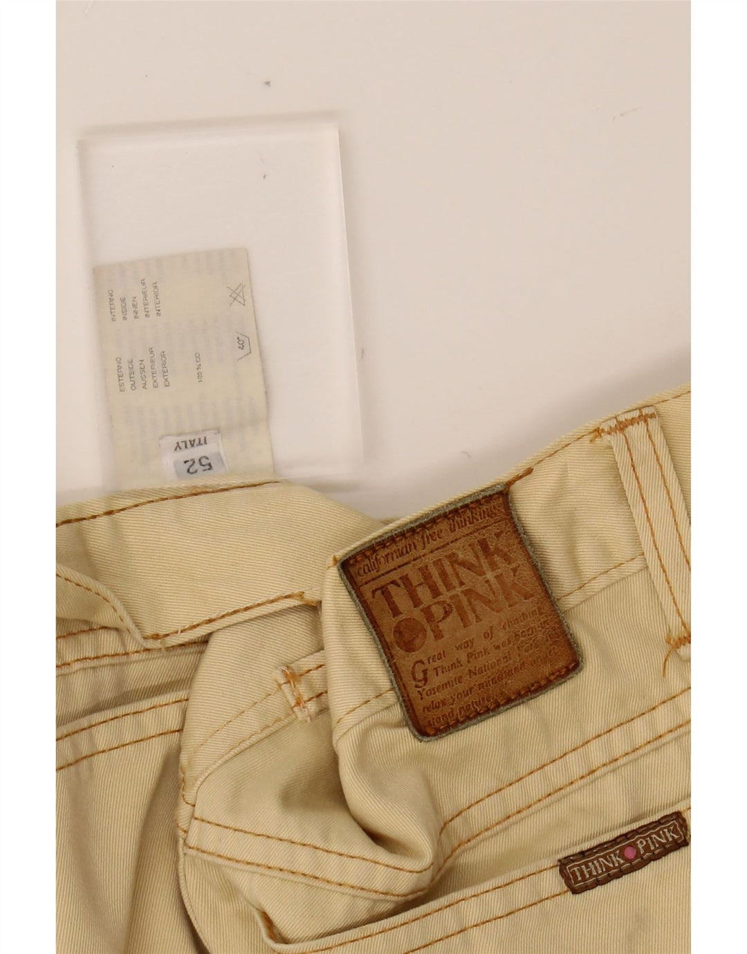 THINK PINK Mens Straight Casual Trousers W30 L29 Yellow Cotton Vintage Think Pink and Second-Hand Think Pink from Messina Hembry 