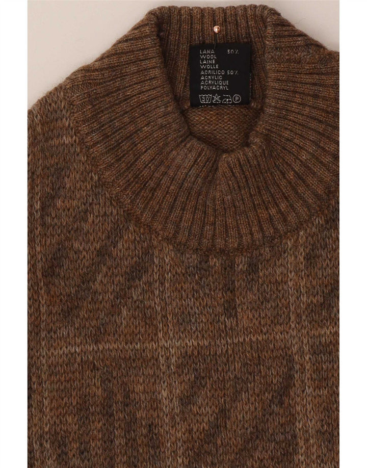 Rinaldi Suéter masculino geométrico jumper médio marrom geométrico clássico