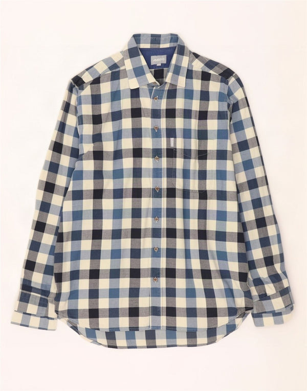 Camisa masculina de flanela Musto tamanho 16 1/2 grande algodão xadrez azul