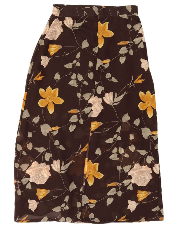 Saia midi feminina vintage W28 marrom médio floral