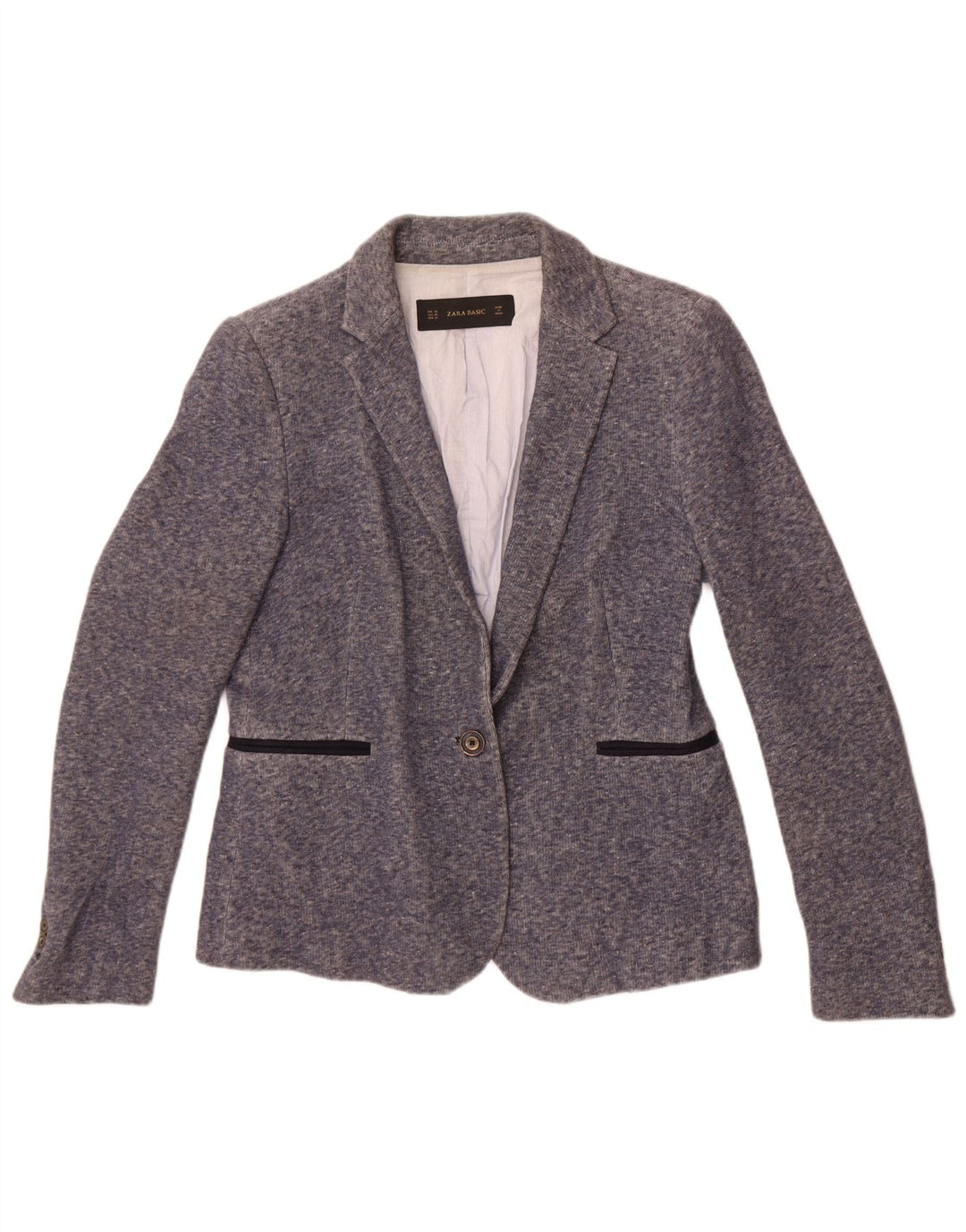 Jaqueta blazer feminina Zara com 1 botão Reino Unido 18 XL algodão manchado azul
