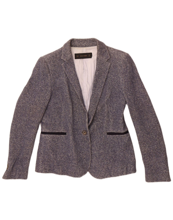 Jaqueta blazer feminina Zara com 1 botão Reino Unido 18 XL algodão manchado azul
