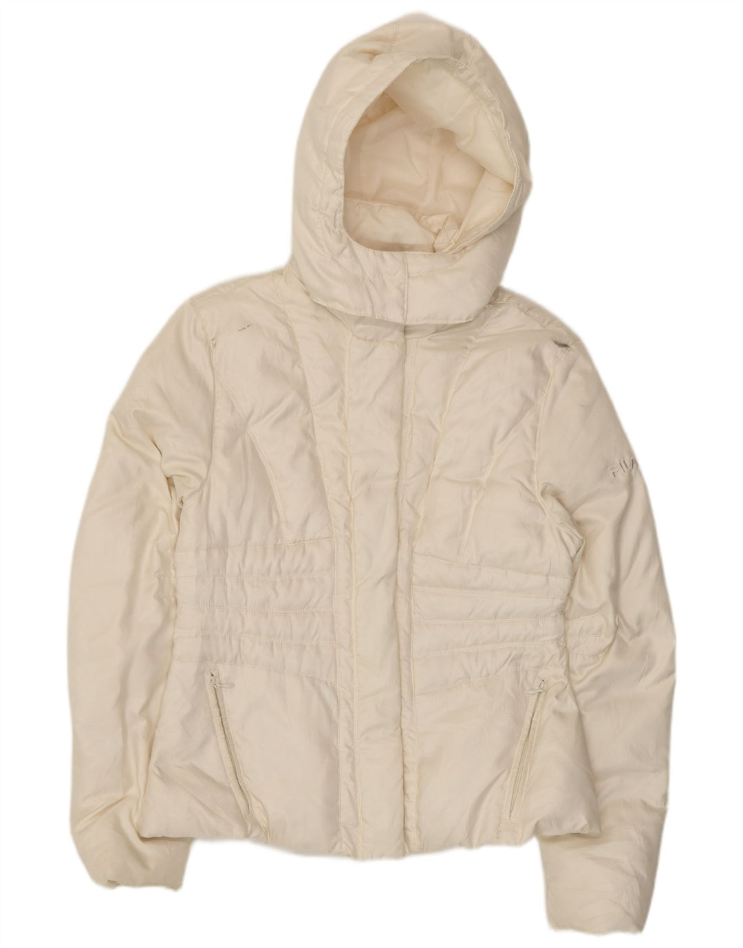Jaqueta acolchoada com capuz feminino Fila UK 14 grande poliéster branco