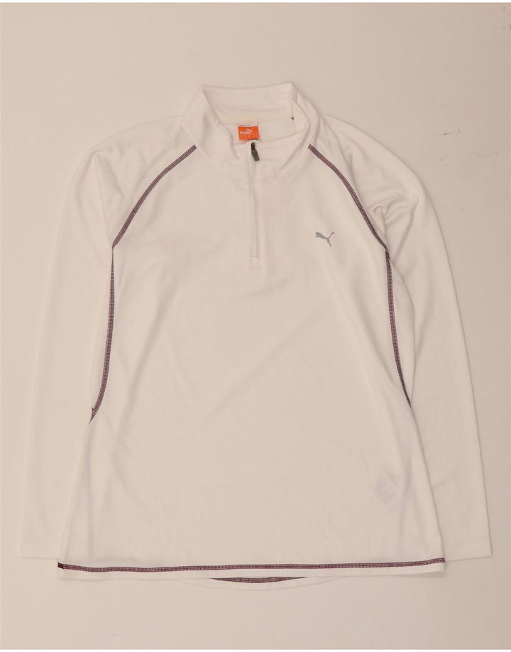 Pulôver feminino Puma com zíper e gola alta em poliéster branco grande