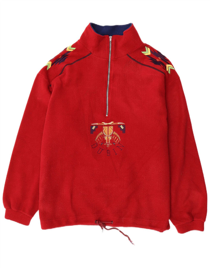 DUBIN Suéter masculino de lã com ajuste solto e gola com zíper, grande poliéster vermelho