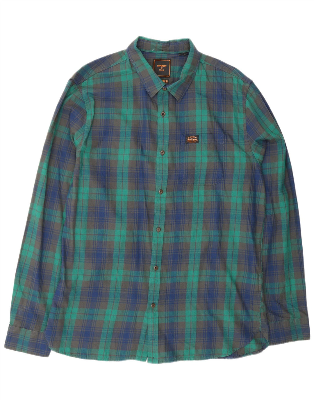 Camisa masculina de flanela SUPERDRY 2XL algodão xadrez verde