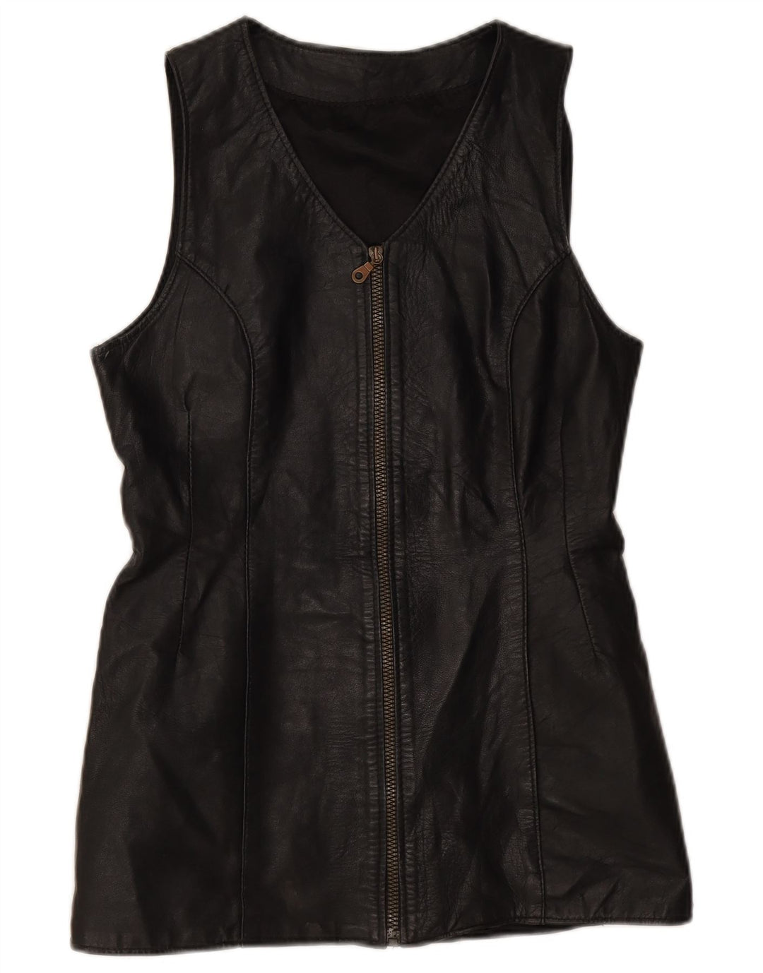 Colete de couro feminino vintage UK 10 pequeno preto