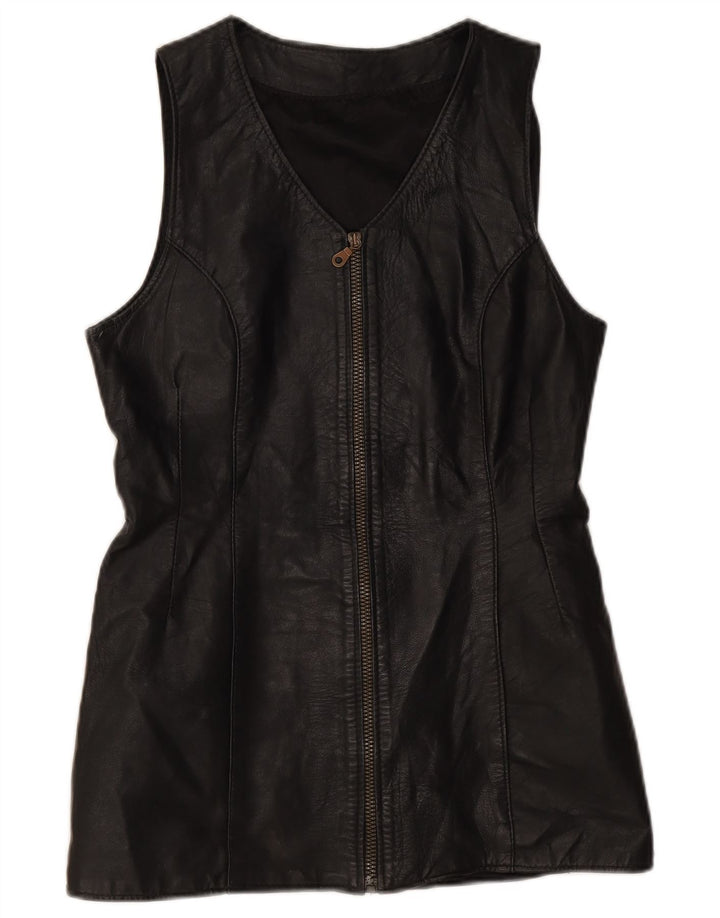 Colete de couro feminino vintage UK 10 pequeno preto