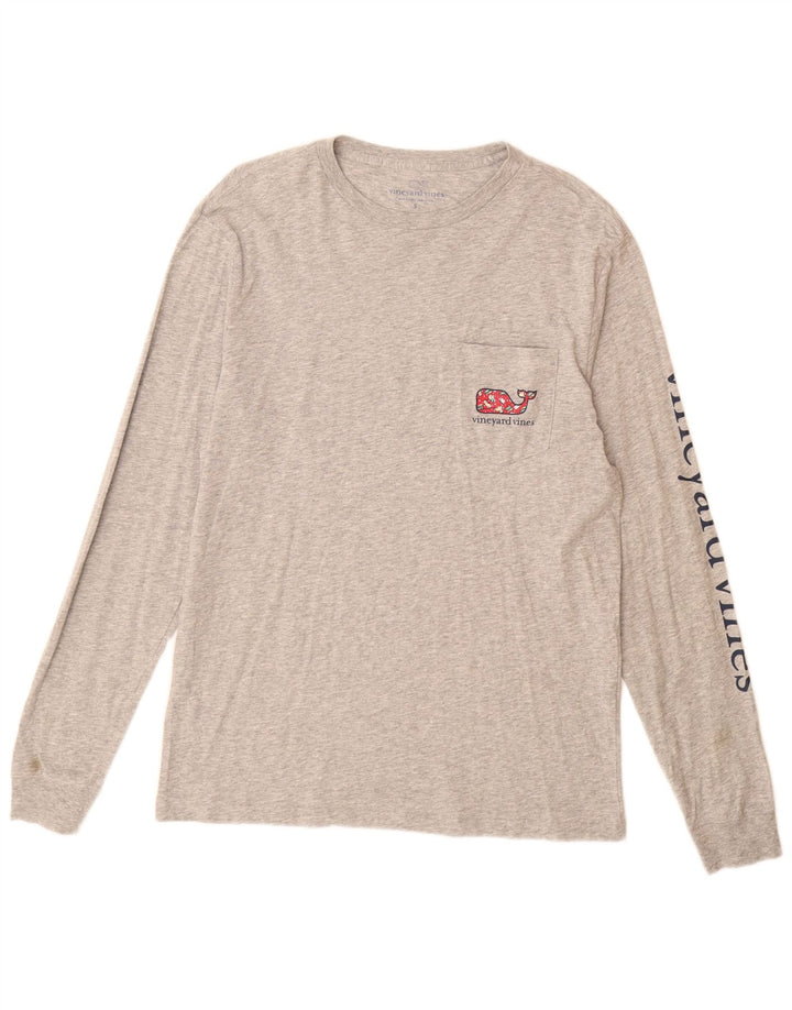 Vineyard Vines Top gráfico masculino manga comprida pequeno algodão cinza