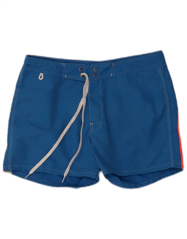 Shorts de natação masculino SUNDEK com listras azuis médias de nylon