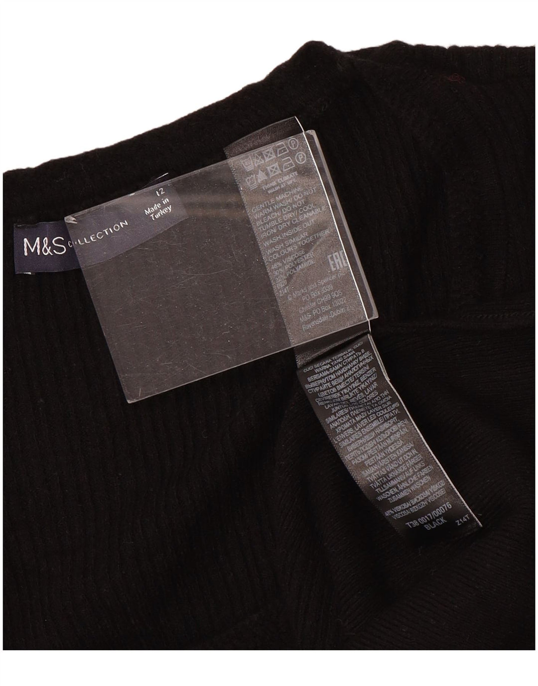 Suéter feminino Marks & Spencer com gola canoa e viscose preta média Reino Unido 12