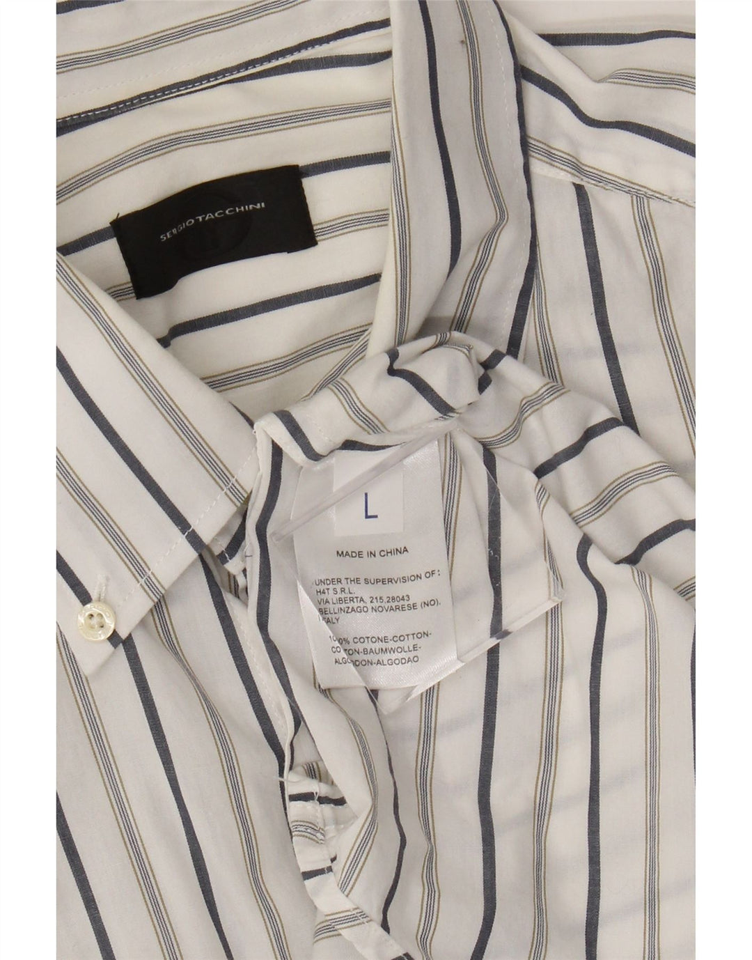 Camisa masculina Sergio Tacchini grande algodão listrado branco