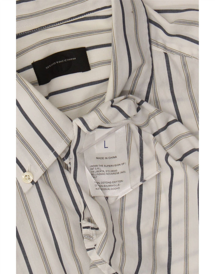 Camisa masculina Sergio Tacchini grande algodão listrado branco