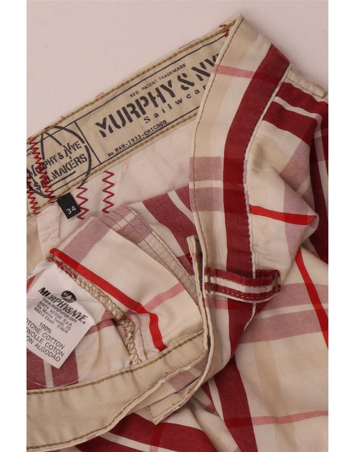 Murphy & Nye Mens Chino Shorts W34 Grande Algodão Xadrez Vermelho