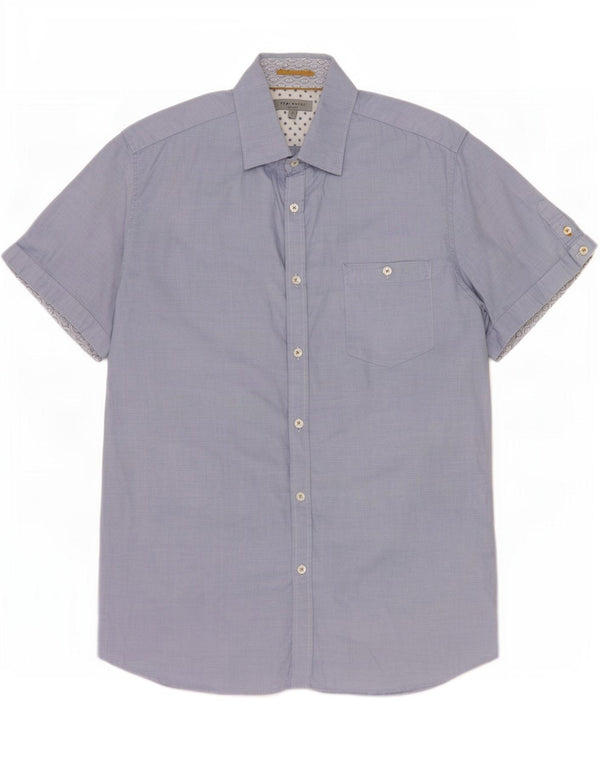 Camisa masculina de manga curta Ted Baker tamanho 4 grande algodão azul