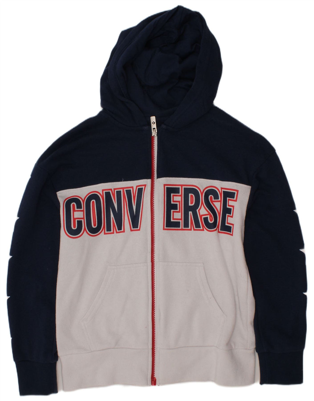 Suéter CONVERSE Boys Zip com capuz 8-9 anos pequeno bloco colorido azul marinho