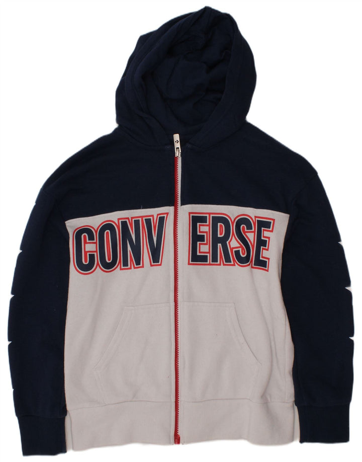 Suéter CONVERSE Boys Zip com capuz 8-9 anos pequeno bloco colorido azul marinho