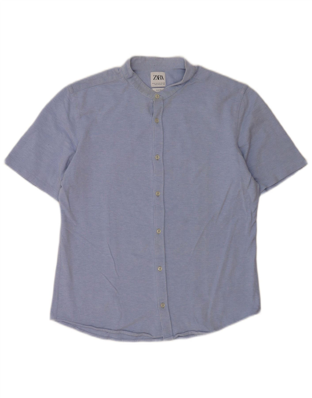 Zara Camisa masculina de manga curta slim fit azul médio