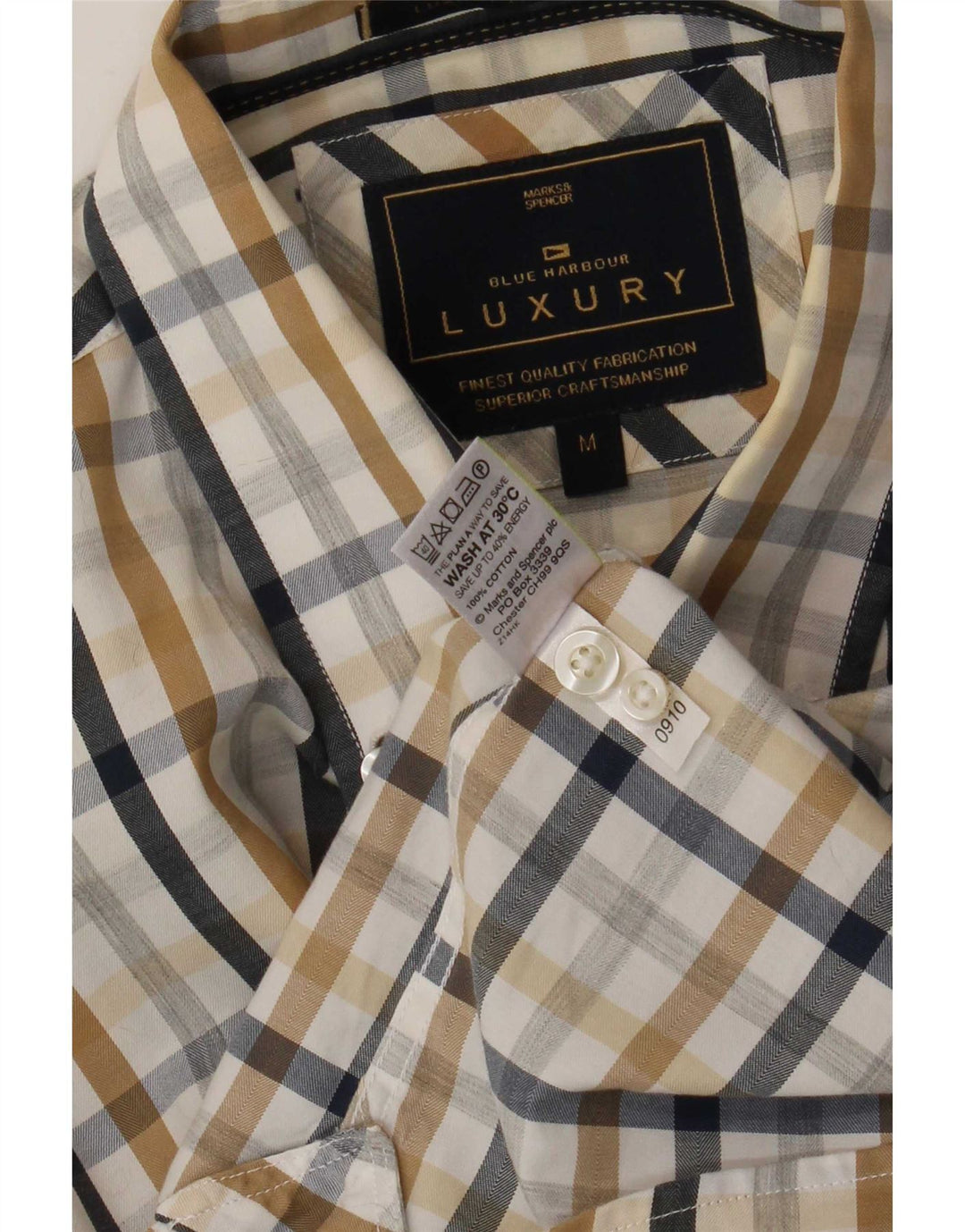 Camisa masculina Marks & Spencer Blue Harbor média de algodão multicolorido