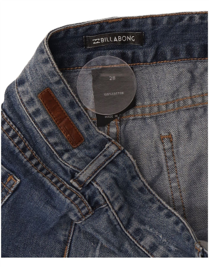 Shorts jeans feminino Billabong desgastado W28 algodão azul médio