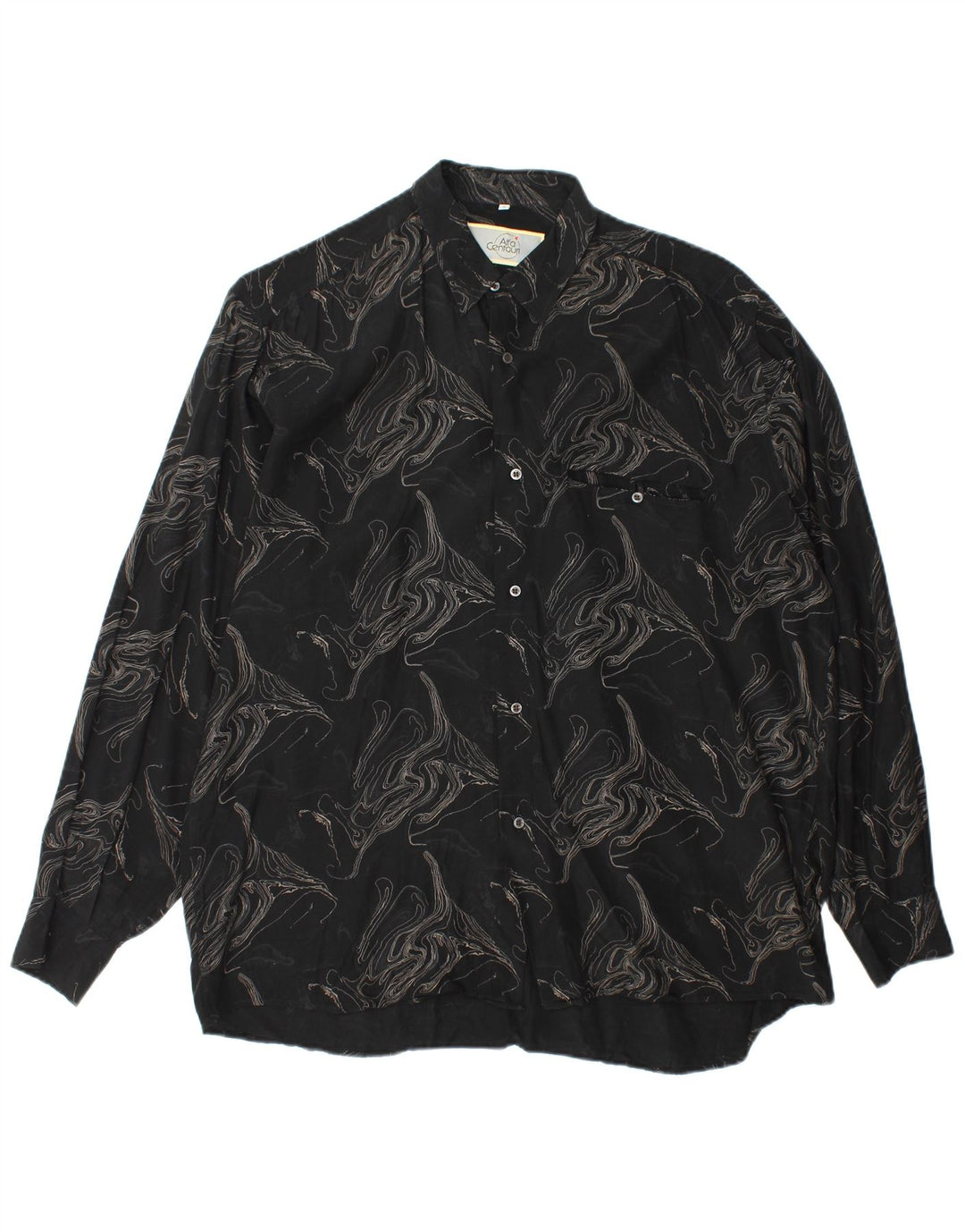 Camisa masculina vintage com padrão abstrato XL viscose preta