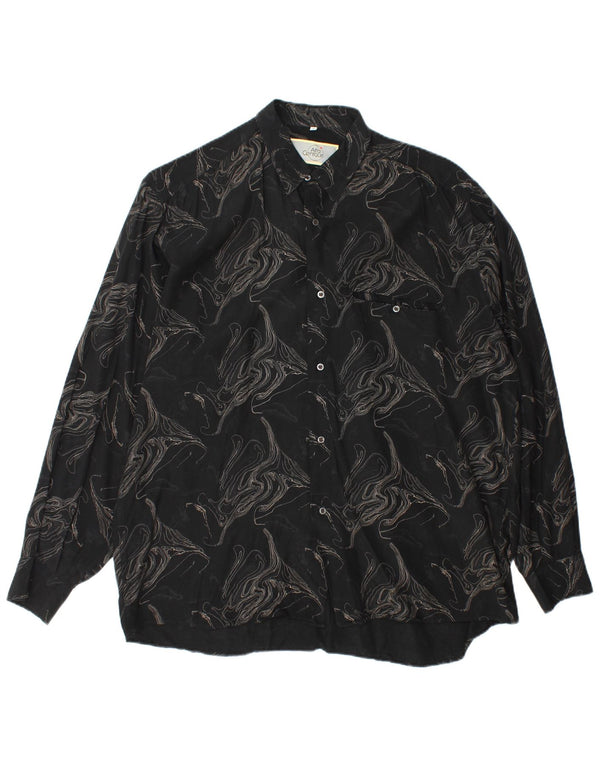 Camisa masculina vintage com padrão abstrato XL viscose preta
