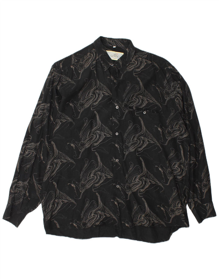 Camisa masculina vintage com padrão abstrato XL viscose preta