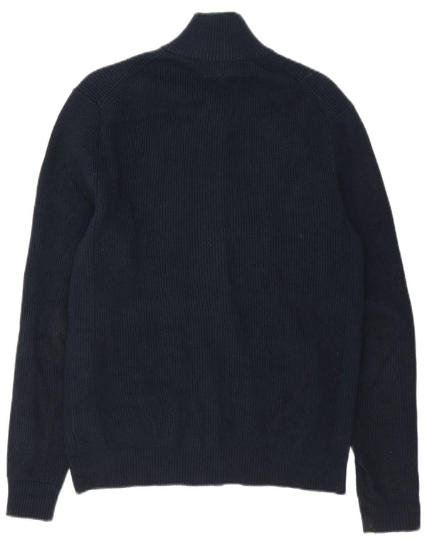 Suéter cardigã masculino Marks & Spencer pequeno algodão azul marinho