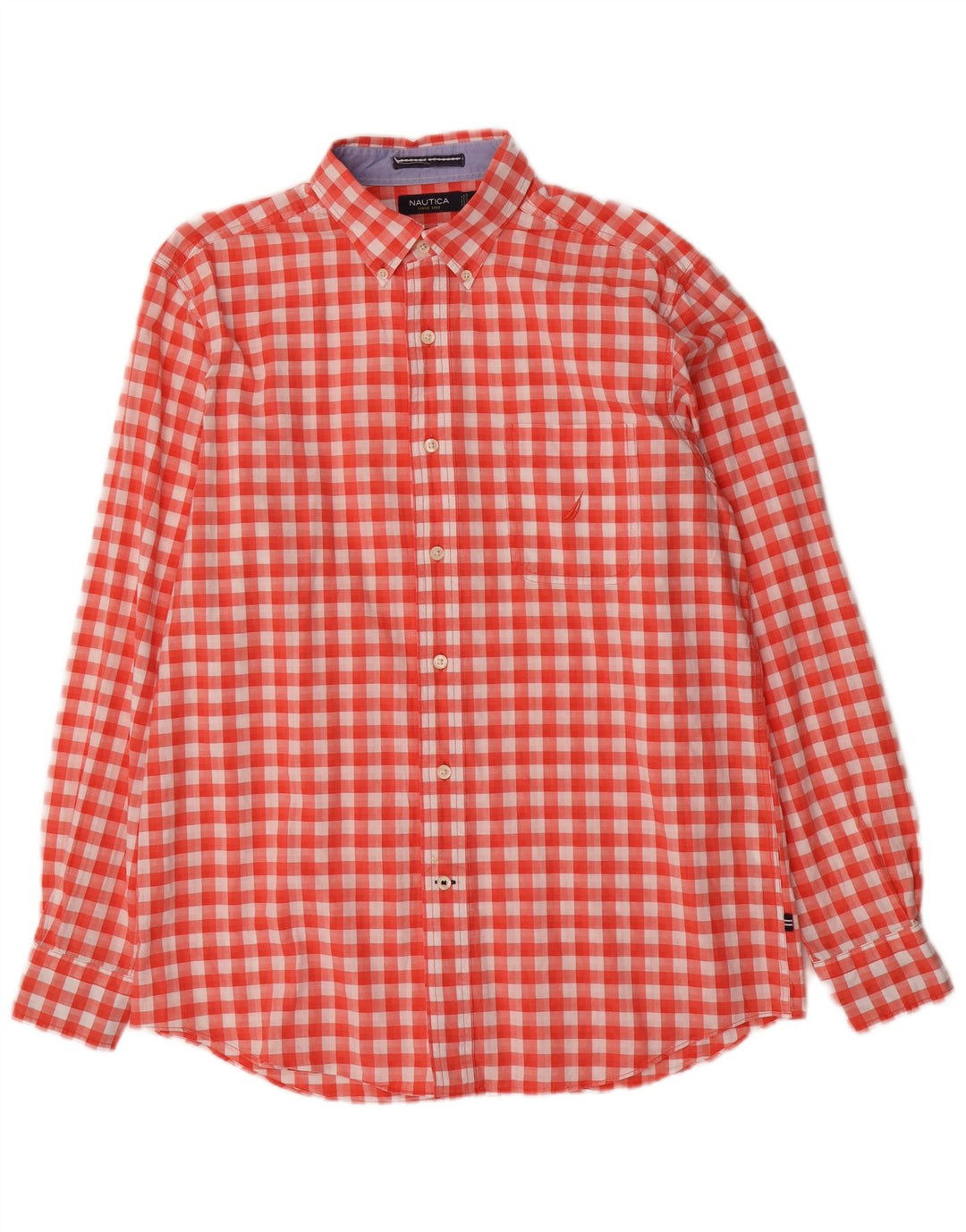 Camisa masculina Nautica de algodão guingão vermelho médio