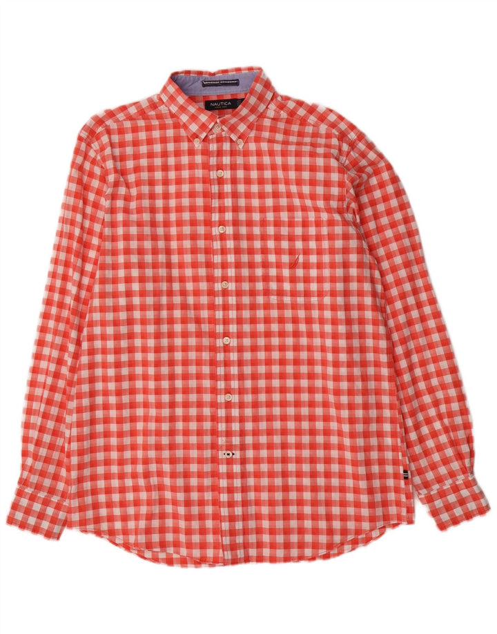 Camisa masculina Nautica de algodão guingão vermelho médio