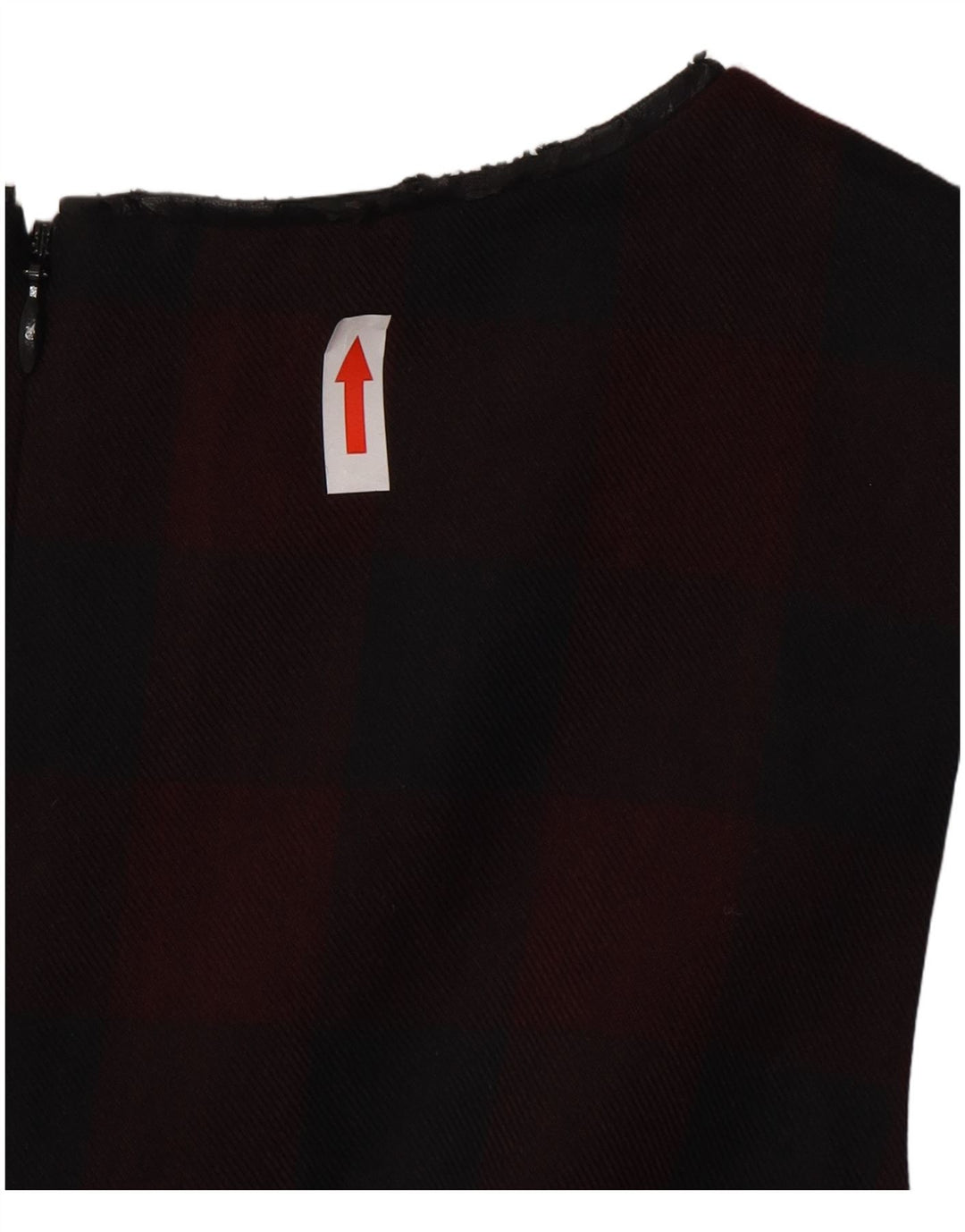Vestido feminino Oasis sem mangas evasê UK 8 pequeno poliéster guingão cor de vinho