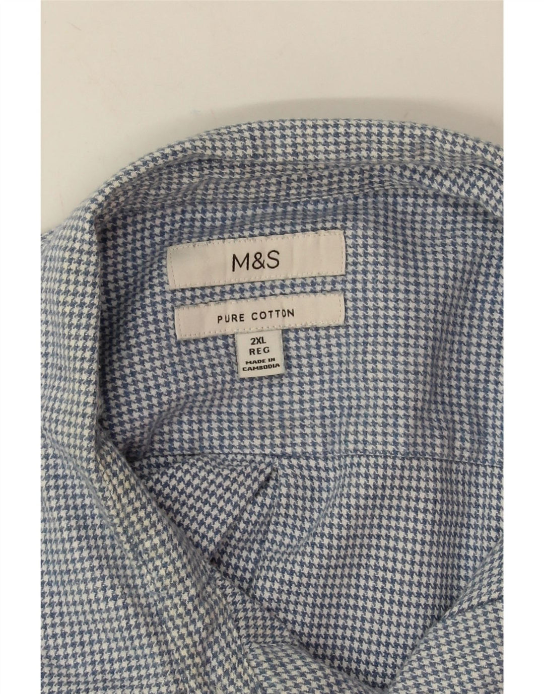 Camisa masculina de flanela Marks & Spencer 2XL algodão houndstooth azul