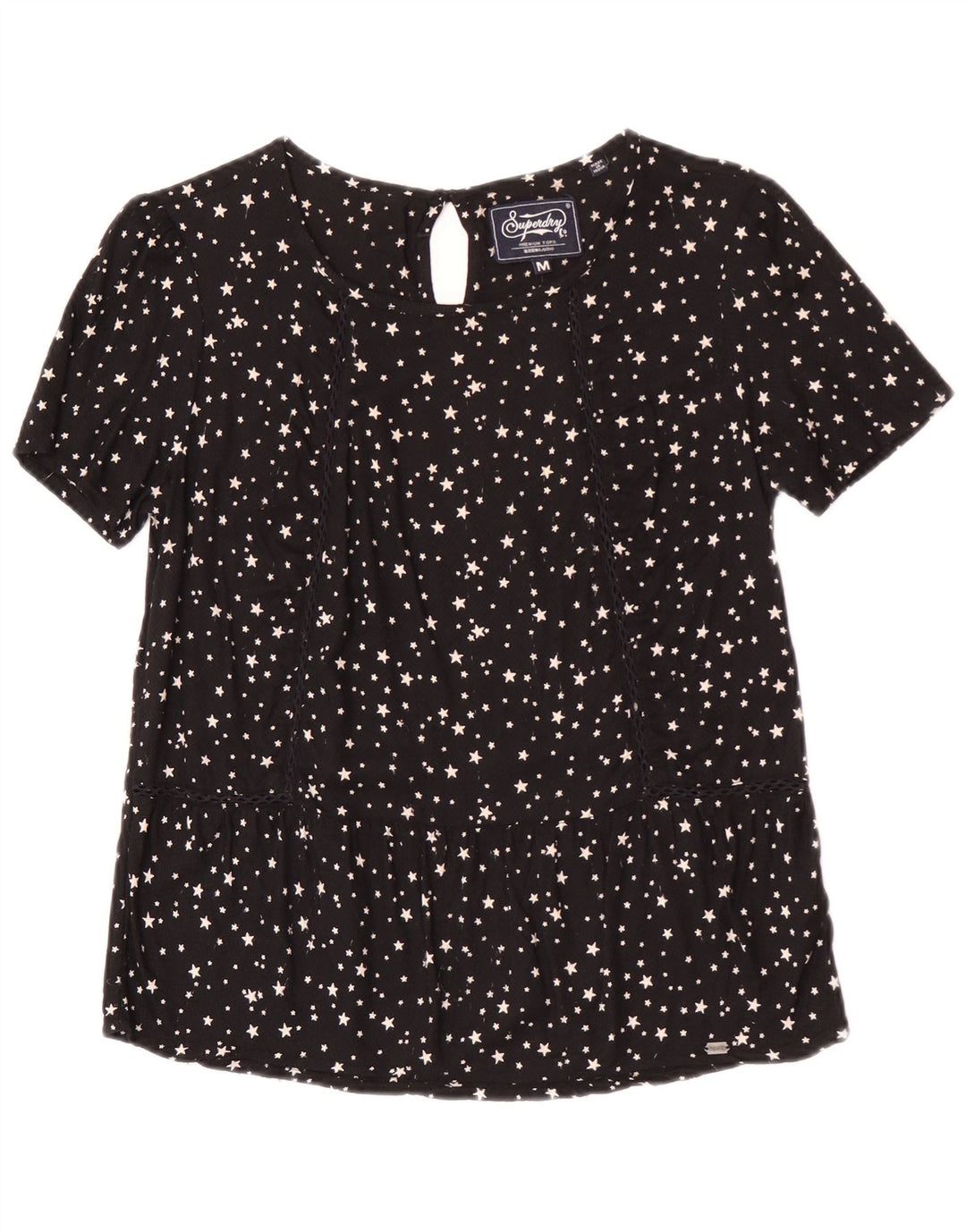 Blusa feminina Superdry Top UK 12 viscose manchada preta média