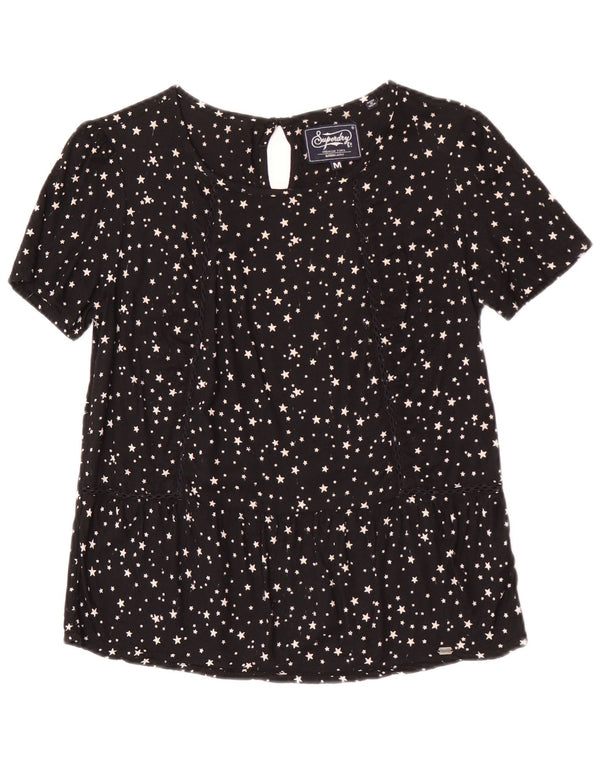 Blusa feminina Superdry Top UK 12 viscose manchada preta média