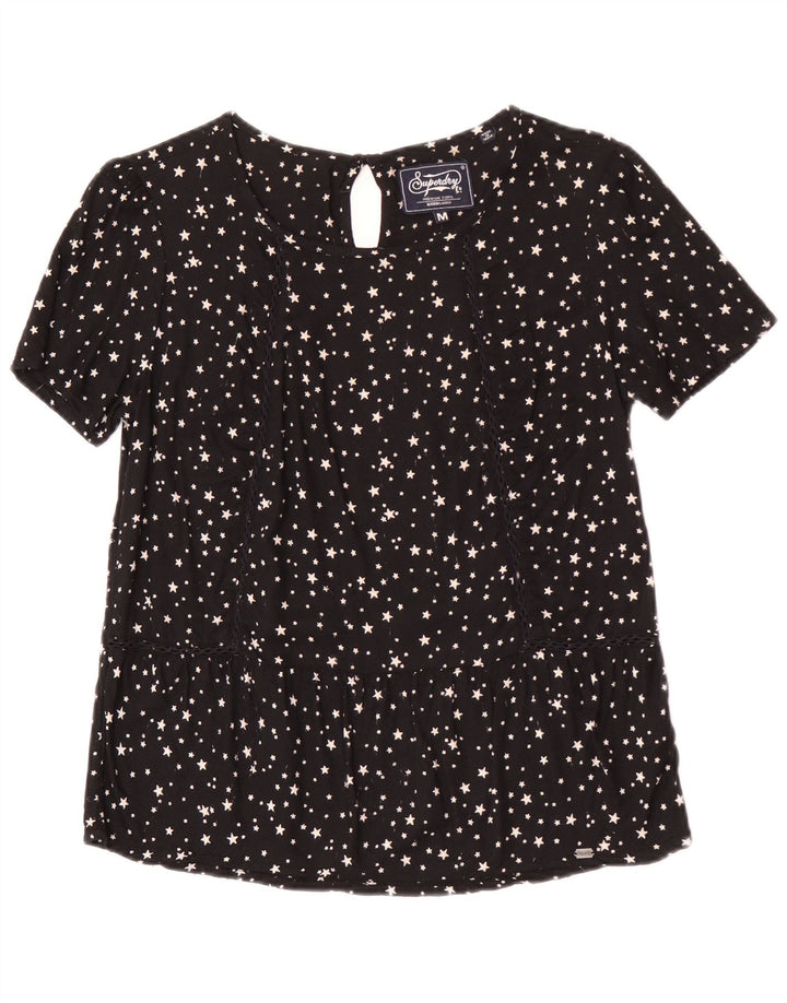 Blusa feminina Superdry Top UK 12 viscose manchada preta média