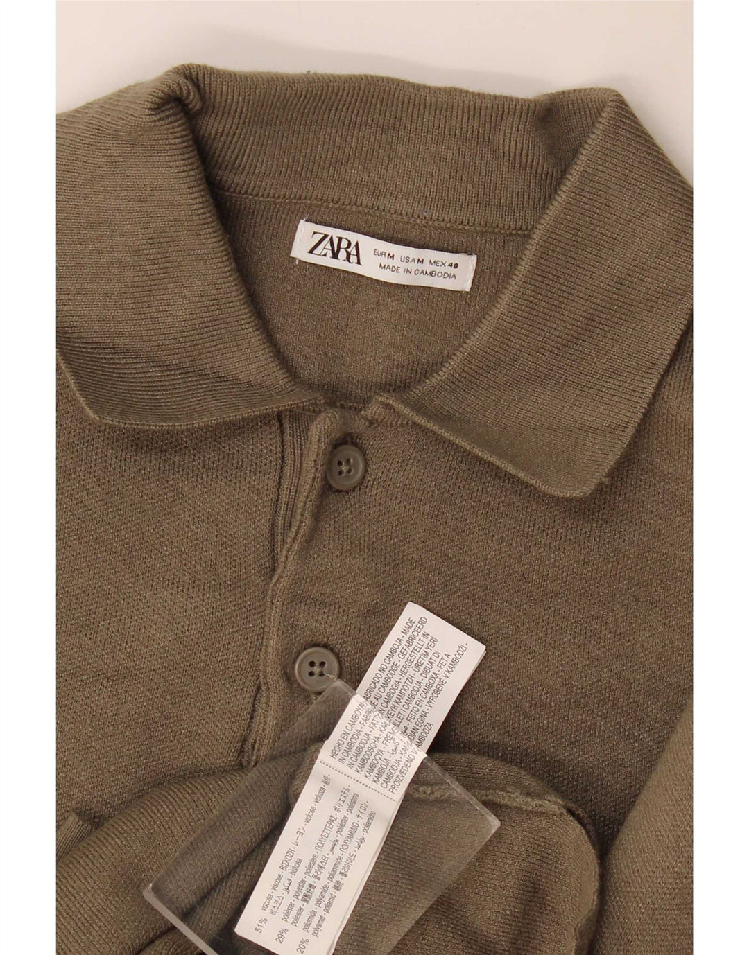 Zara Suéter masculino com gola polo e viscose cáqui médio