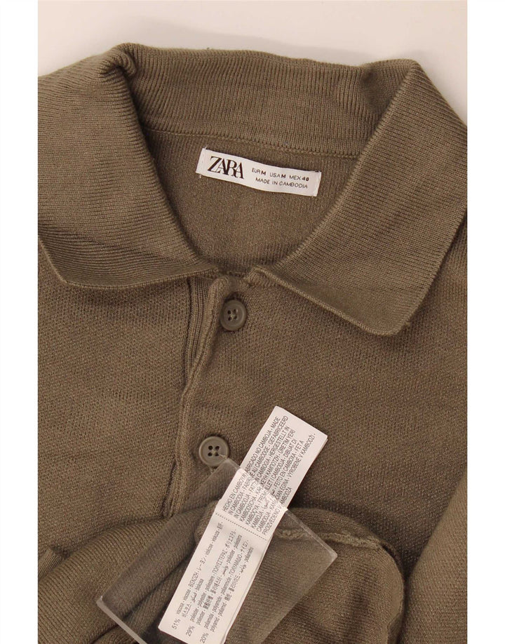 Zara Suéter masculino com gola polo e viscose cáqui médio