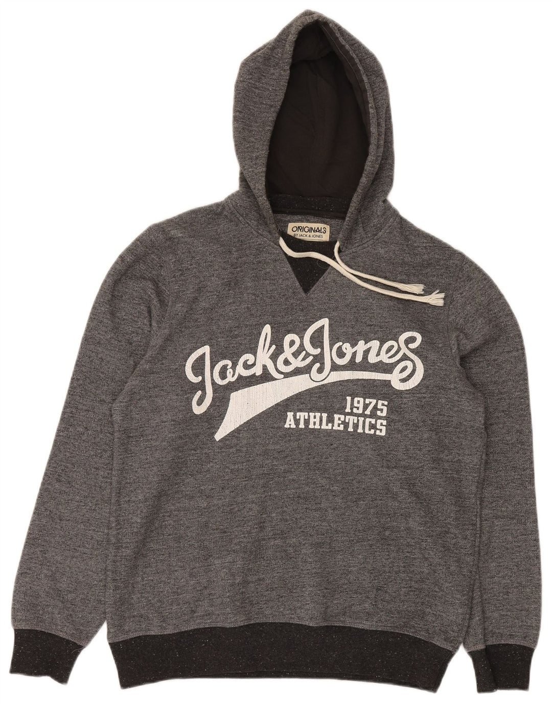 Suéter com capuz gráfico masculino Jack & Jones poliéster manchado cinza médio