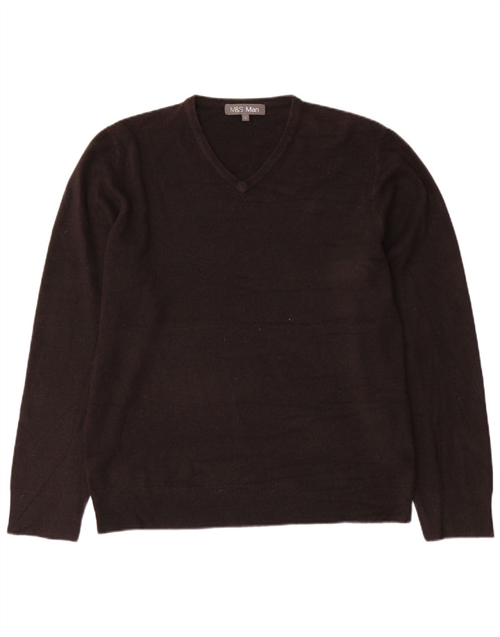 Suéter masculino Marks & Spencer com decote em V grande acrílico preto