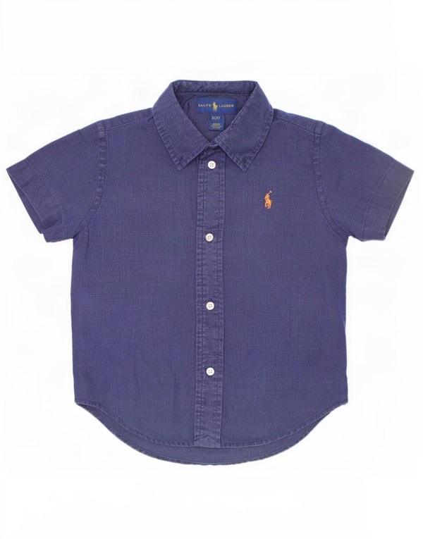 Ralph Lauren Camisa masculina de manga curta 2-3 anos linho azul marinho