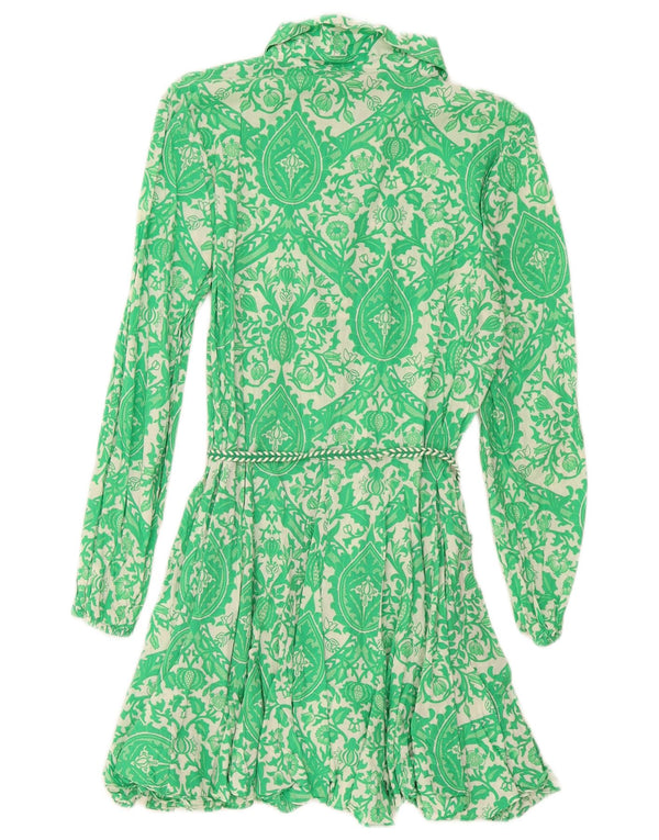 Vestido camisa feminino Zara Reino Unido 14 grande algodão floral verde
