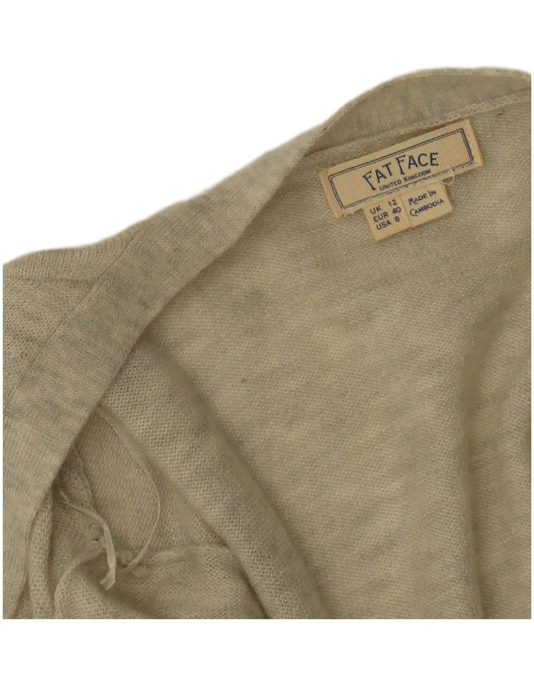 Suéter de cardigã aberto com palangre feminino Fat Face UK 12 lã cinza médio