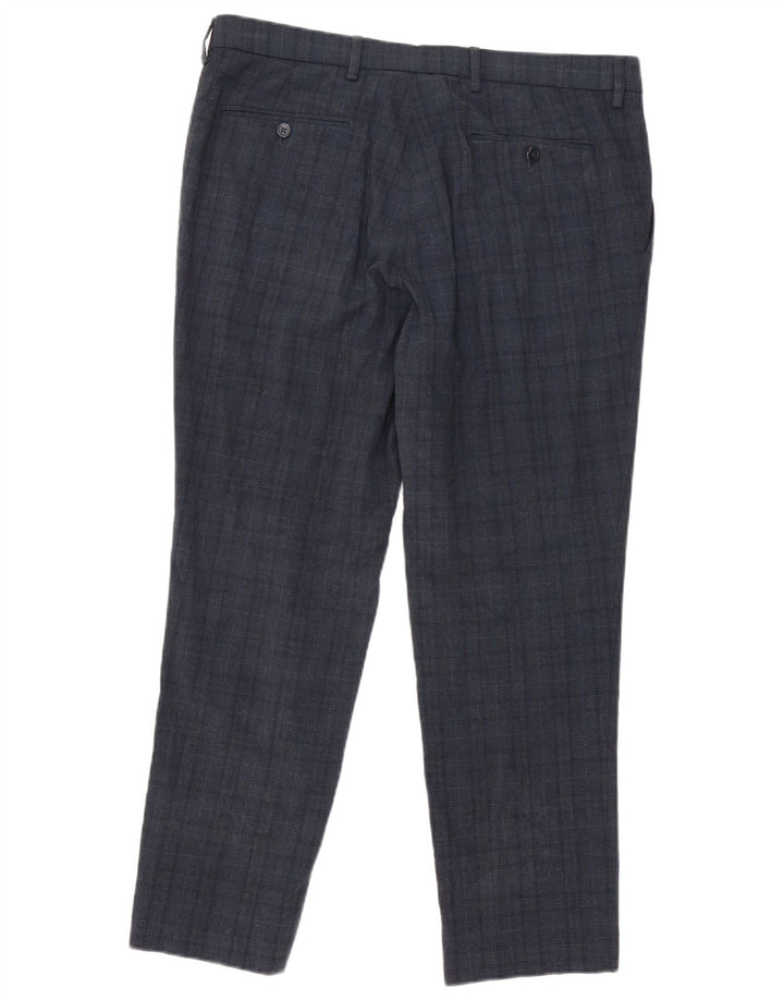 Calça masculina Marks & Spencer Slim Fit W36 L29 Azul Marinho Xadrez