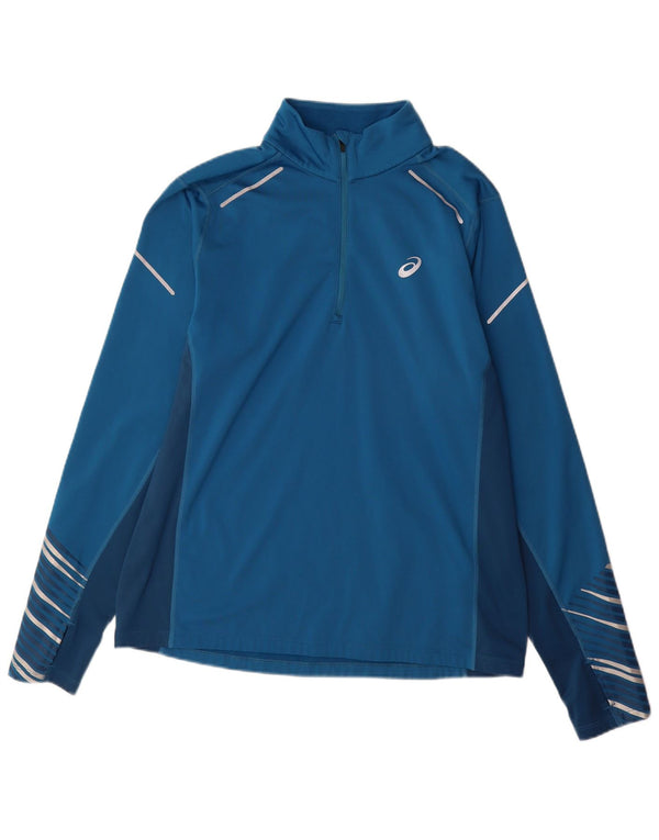 Asics Mens Pullover Treino Top Grande Azul Colorblock Poliéster Esportes