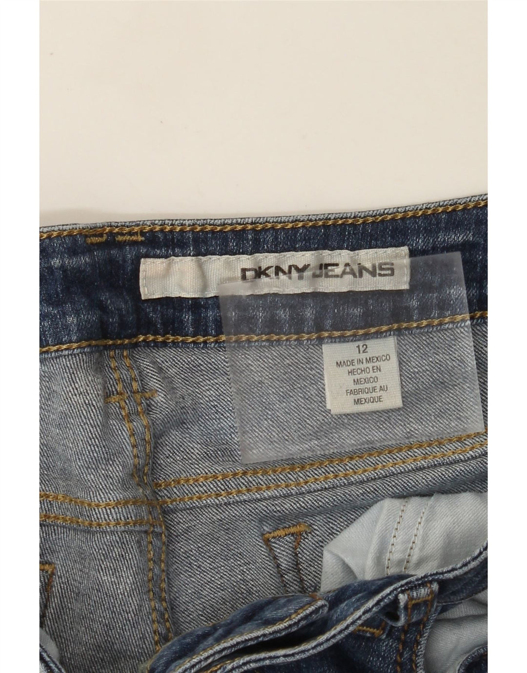 Shorts jeans feminino DKNY EUA 12 grande W32 algodão azul