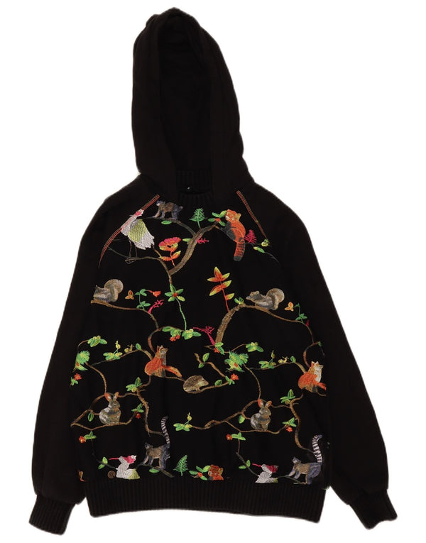 Desigual Suéter feminino com capuz gráfico oversized UK 10 pequeno poliéster preto