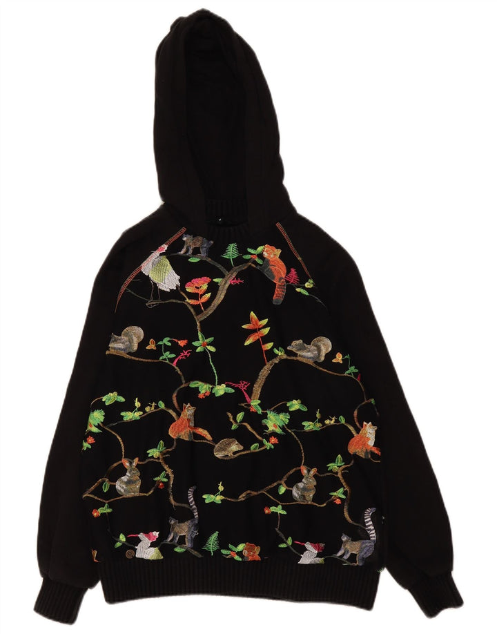 Desigual Suéter feminino com capuz gráfico oversized UK 10 pequeno poliéster preto