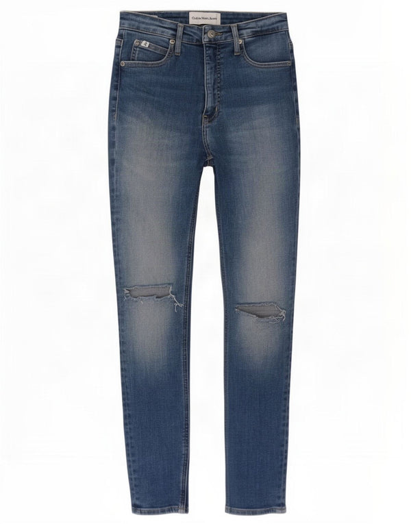 Calvin Klein Womens Distressed Skinny Jeans W27 L27 Blue Cotton