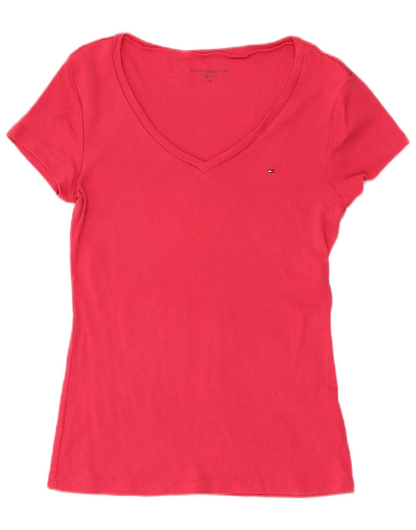 Tommy Hilfiger Camiseta feminina de manga curta Slim Fit Top UK 12 Médio Vermelho